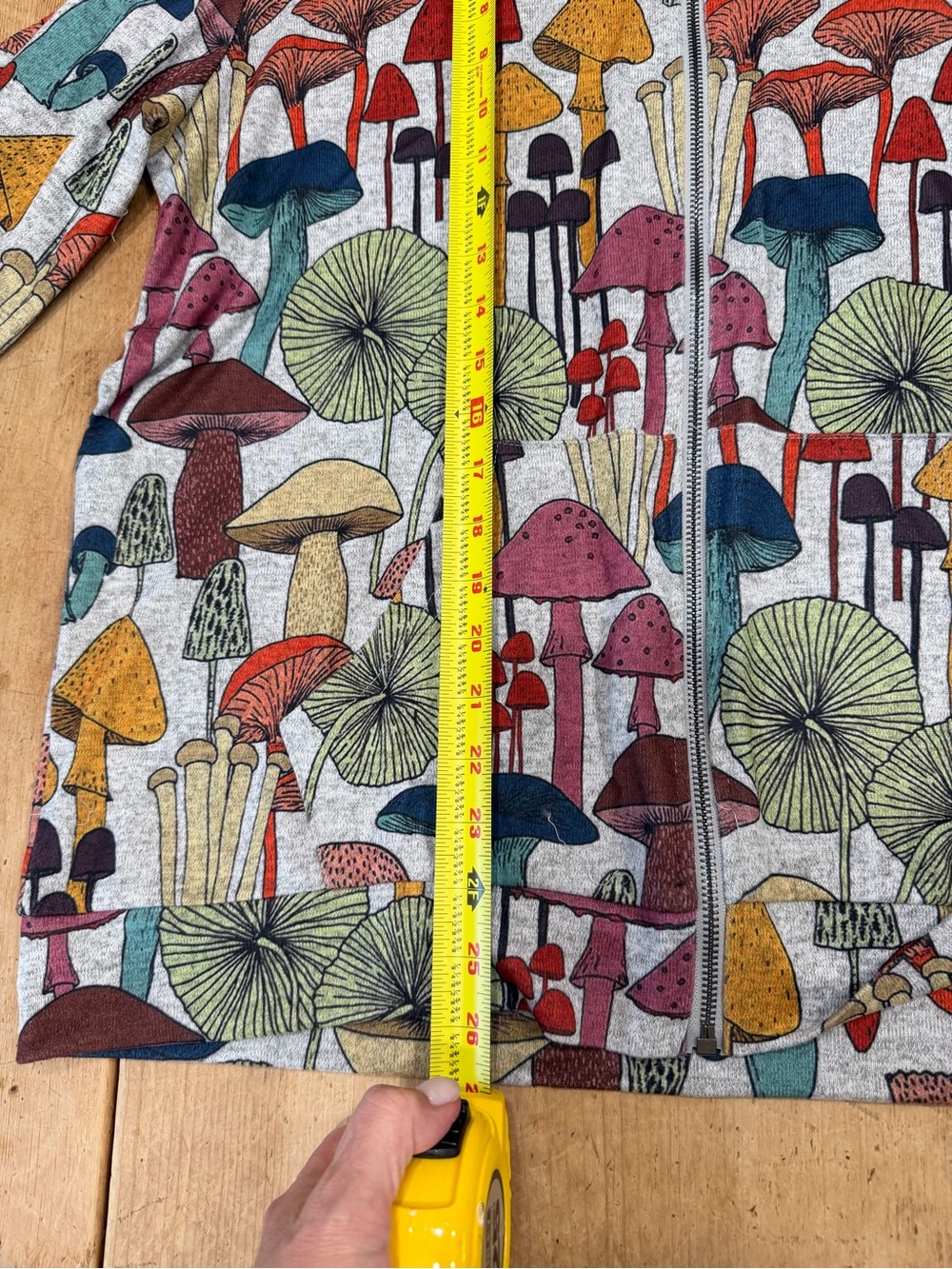 Mushroom Print Zip-Up Hoodie - Multicolor